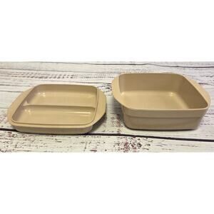 Anchor Hocking Microwave Cookware Set 2 Beige Square Dishes 6" 6.5"